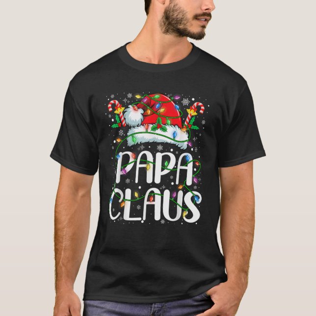 Papa Claus Christmas Lights Pajama Xmas Family Mat T-Shirt (Vorderseite)