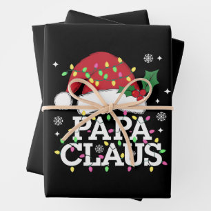 Papa Claus Weihnachtslicht-Pyjama-Familie passend Geschenkpapier Set