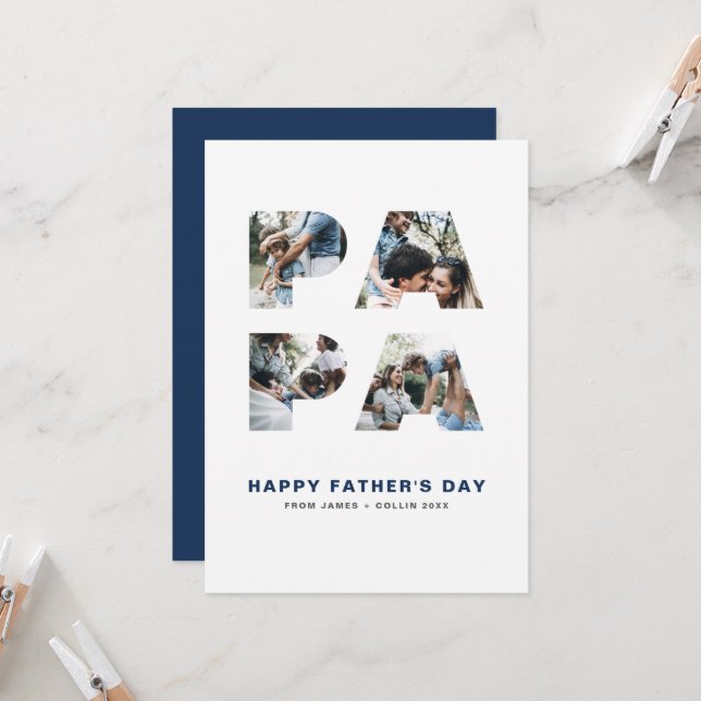 PAPA Cutout Foto Collage Happy Vatertag Karte (Vorderseite/Rückseite Beispiel)