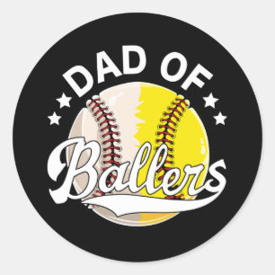 Papa der Ballspieler Papa von Baseball- und Softba Runder Aufkleber