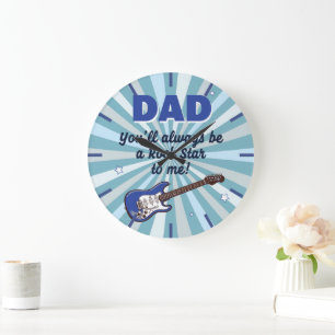 Papa E-Gitarre Rockstar Cool Blau Große Wanduhr