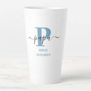 Papa Elegante Script Monogram Blue White Latte Tas Milchtasse
