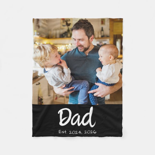 Papa Established Foto Schwarze Schrift Fleecedecke (Vorderseite)