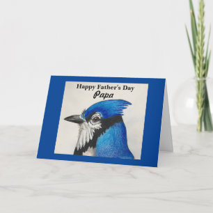 Papa Fathers Day Blue Jay Bird Painting Blue Black Karte