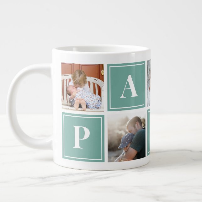 Papa Foto Collage Custom Giant Coffee Tasse (Links)