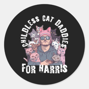 Papa für Harris wählen Pink Hat Feminist Men Cat Runder Aufkleber