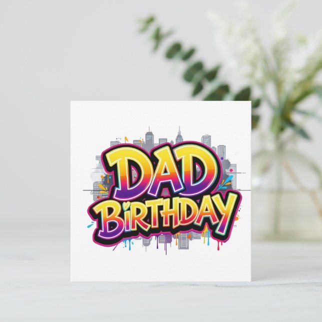 Papa Geburtstag Regenbogen Stadt Graffiti Einladung (Stehend Vorderseite)