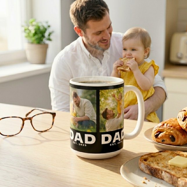 Papa hat Bold Black 3 Foto eingerichtet  Kaffeetasse (Von Creator hochgeladen)
