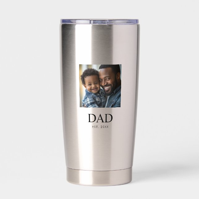 Papa hat einfaches Schwarz 2 Foto eingerichtet Thermobecher (Rückseite)
