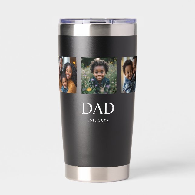 Papa hat einfaches Schwarz 3 Foto eingerichtet Thermobecher (Vorderseite)