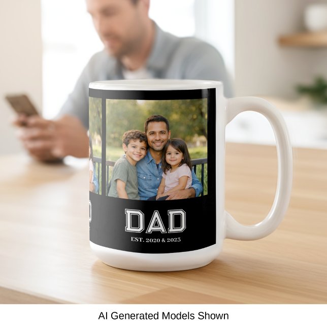 Papa hat Schwarz Foto Moderne Typografie Geschenk Kaffeetasse (Dad Established design with custom photo and sports-style text - the perfect Father's day gift!)