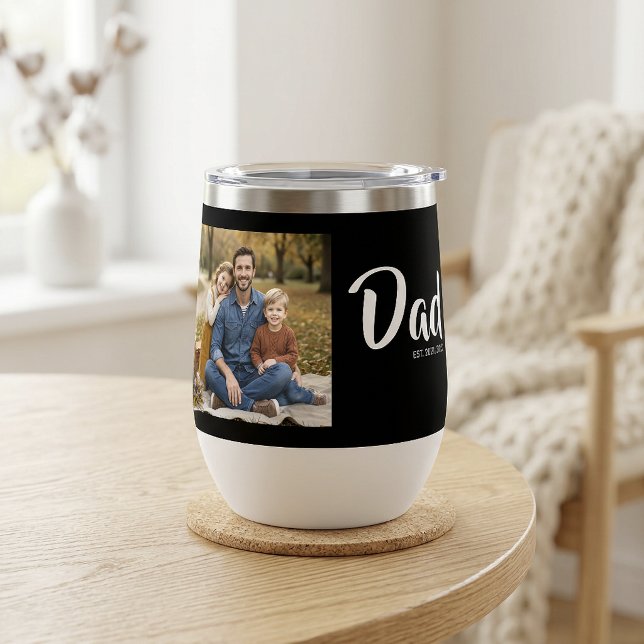 Papa hat Skript Schwarz Foto eingerichtet (Dad Established Script Black Photo Thermal Wine Tumbler)