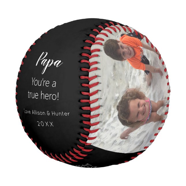 Papa Hero Grandkids Foto Keepake Personalisiert Baseball (Schrägansicht)