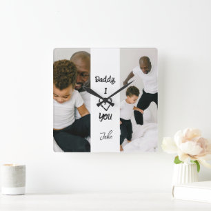 Papa, ich Liebe dich   Personalisierte Foto-Wandkl Quadratische Wanduhr