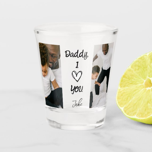Papa, ich Liebe dich | Personalisierte Fotos Schie Schnapsglas (Vorderseite)