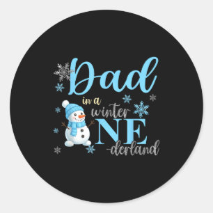 Papa in einem Winter-Onederland Geburtstagsjunge M Runder Aufkleber