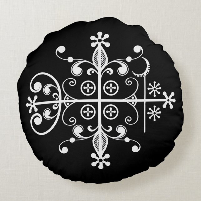 Papa Legba Voodoo Veve Kunst-Kissen Rundes Kissen (Rückseite)