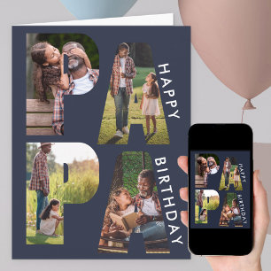 PAPA Letter Cutout Foto Collage Blue Geburtstag Karte