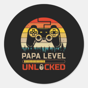 Papa-Level freigeschaltet Retro Vintage Gamer Vide Runder Aufkleber