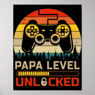 Papa Level Unlocks Retro Vintag Gamer Video Game Poster