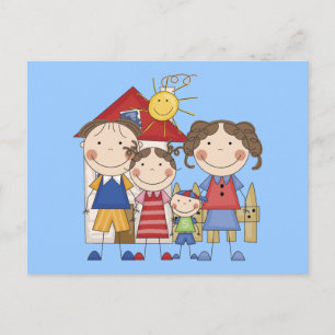 Papa, Mama, große Schwester, kleiner Bruder Famili Postkarte