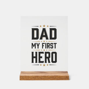 Papa Mein Erster Held Vintage-Typografie-Shirt-Des Acrylschild