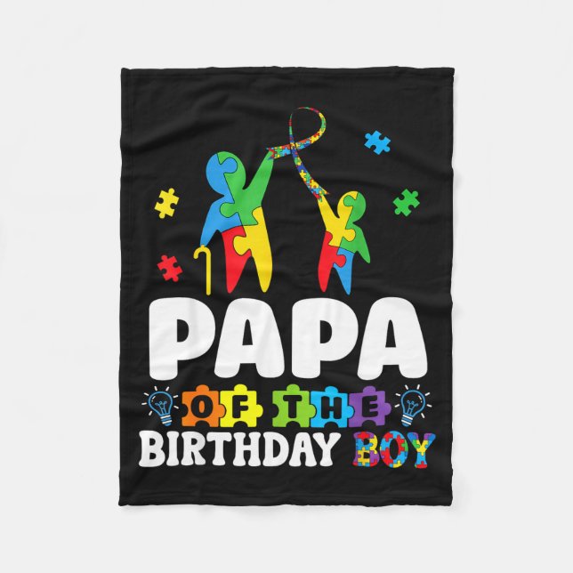 Papa Of The Birthday Boy Autism Awareness Support  Fleecedecke (Vorderseite)