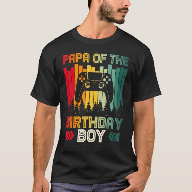 Papa of the Birthday Boy Video Game Retro B Day Fa T-Shirt (Vorderseite)