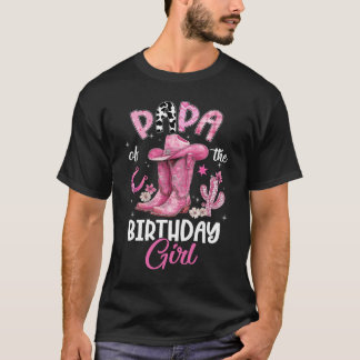 Papa Of The Birthday Girl Pink Cowgirl Western Cow T-Shirt