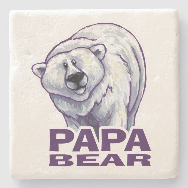 Papa Polar Bear Steinuntersetzer (Vorderseite)