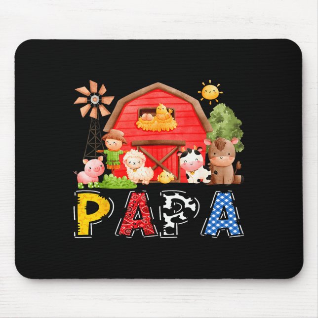 Papa Red Farm Cow Birthday Boy Matching Family Par Mousepad (Vorne)