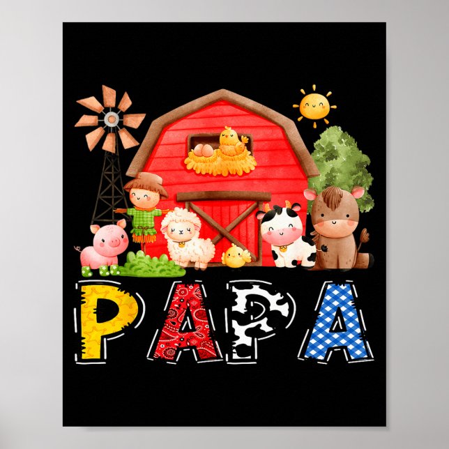 Papa Red Farm Cow Birthday Boy Matching Family Par Poster (Vorne)
