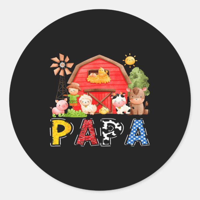 Papa Red Farm Cow Birthday Boy Matching Family Par Runder Aufkleber (Vorderseite)