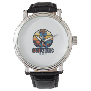 Papa Saurus Rex Cowboy Dinosaur Vintage Shirt_1 Armbanduhr