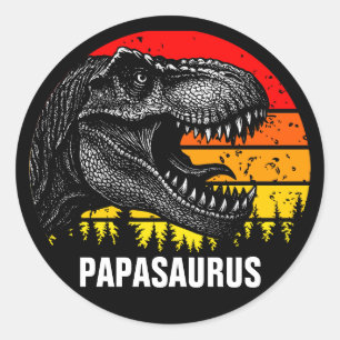 Papa Saurus Trex Retro Vintage Sonnenuntergang Runder Aufkleber