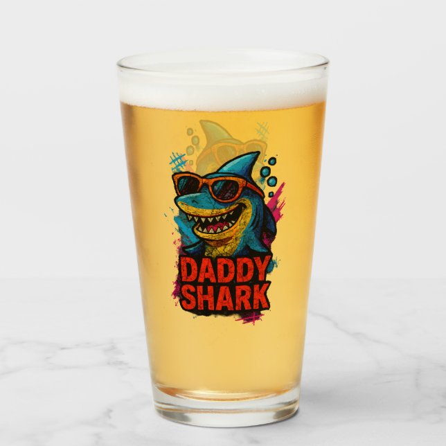 Papa Shark Vatertag Geschenke Glas (Vorne (Gefüllt))