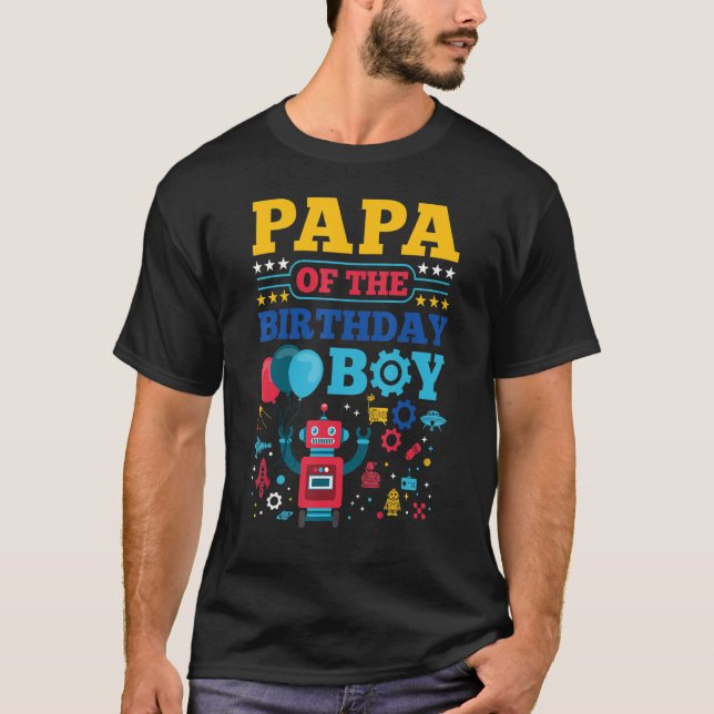 Papa The Birthday Boy Robot Matching Family Par T-Shirt (Vorderseite)