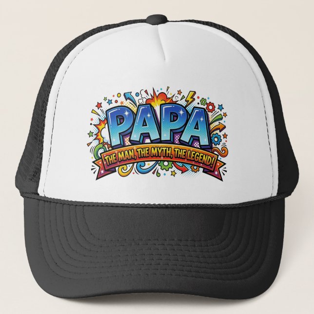 Papa The Man The Myth The Legend Funny Comic Retro Truckerkappe (Vorderseite)