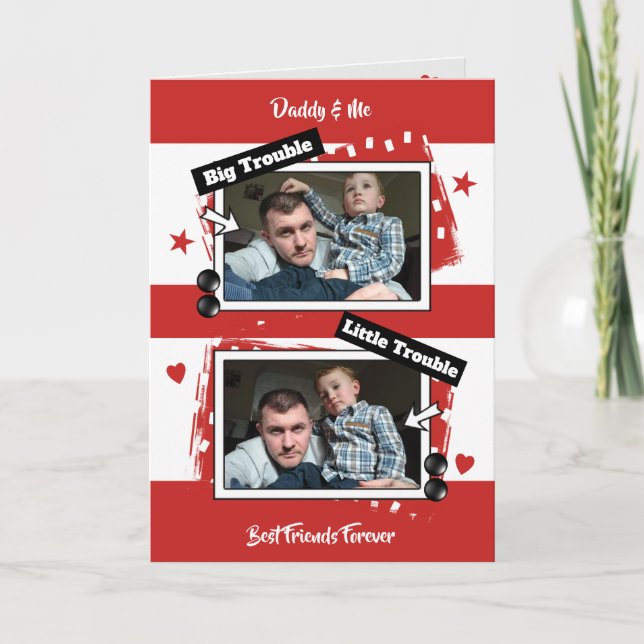 Papa und ich rotes und weißes Foto Karte (Vorderseite)