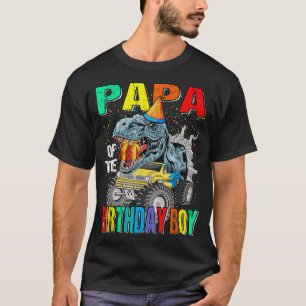 Papa vom Geburtstagsjungen Monster Truck Dinosauri T-Shirt