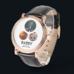 Papa wir Liebe Sie 3 Foto Vater Tag Armbanduhr<br><div class="desc">Daddy wir Liebe Sie 3 Round Family Fotos Vatertag Uhr. 3 Fotos sind in ovalen Rahmen - fügen Sie 3 Fotos. Sie können jeden Text ändern. Diese personalisierte Uhr ist ein perfektes Geschenk für einen Vater zum Geburtstag,  Geburtstag oder Weihnachten.</div>