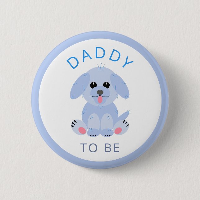 Papa wird Baby Boy Dusche New Dad Blue Puppy Button (Vorderseite)