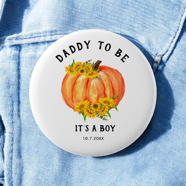 Papa wird Baby Shower Orange Pumpkin Button (Von Creator hochgeladen)