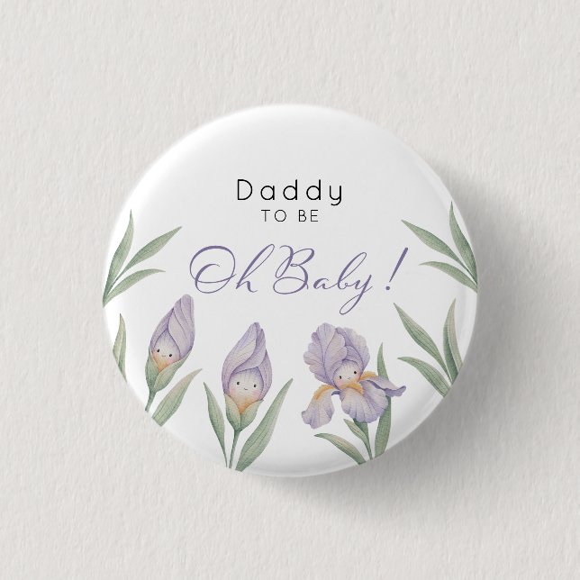 Papa wird Wasserfarben-Iris-Blumen in Lila und Lav Button (Vorderseite)