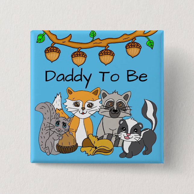 Papa wird Woodland Forest Animal Baby Shower Button (Vorderseite)