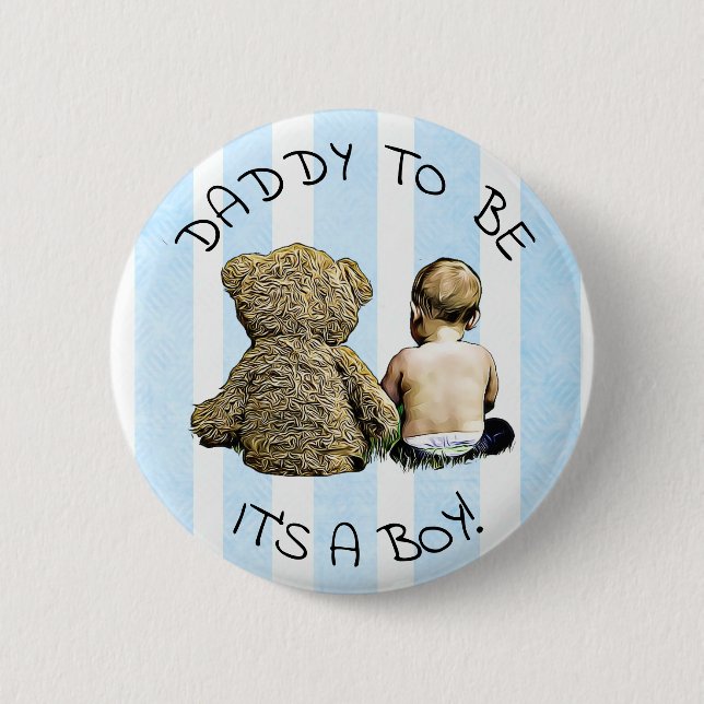 Papa zu sein, sein Junge, Baby Shower Button (Vorderseite)