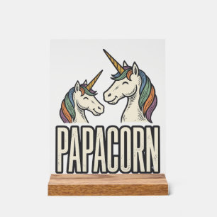 Papacorn Einhorn Papa Vintage Gravur T-Shirt Des Acrylschild