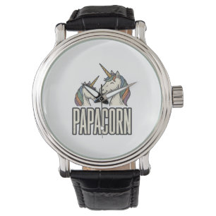 Papacorn Einhorn Papa Vintage Gravur T-Shirt Des Armbanduhr
