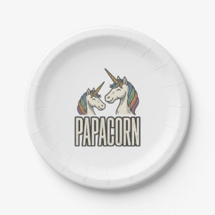Papacorn Einhorn Papa Vintage Gravur T-Shirt Des Pappteller