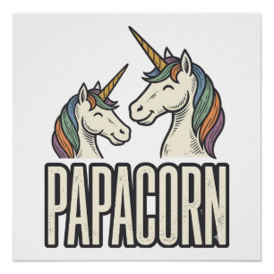 Papacorn Einhorn Papa Vintage Gravur T-Shirt Des Poster